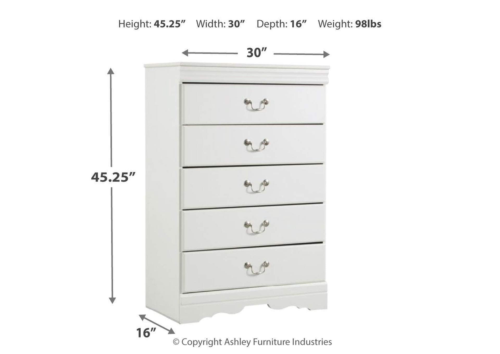Anarasia Full Sleigh Headboard, Dresser, Mirror, Chest and 2 Nightstands dimensions