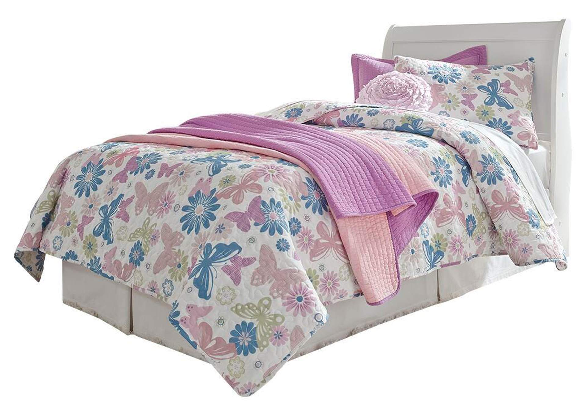 Anarasia Twin Sleigh Headboard Bed with Mirrored Dresser and Chest