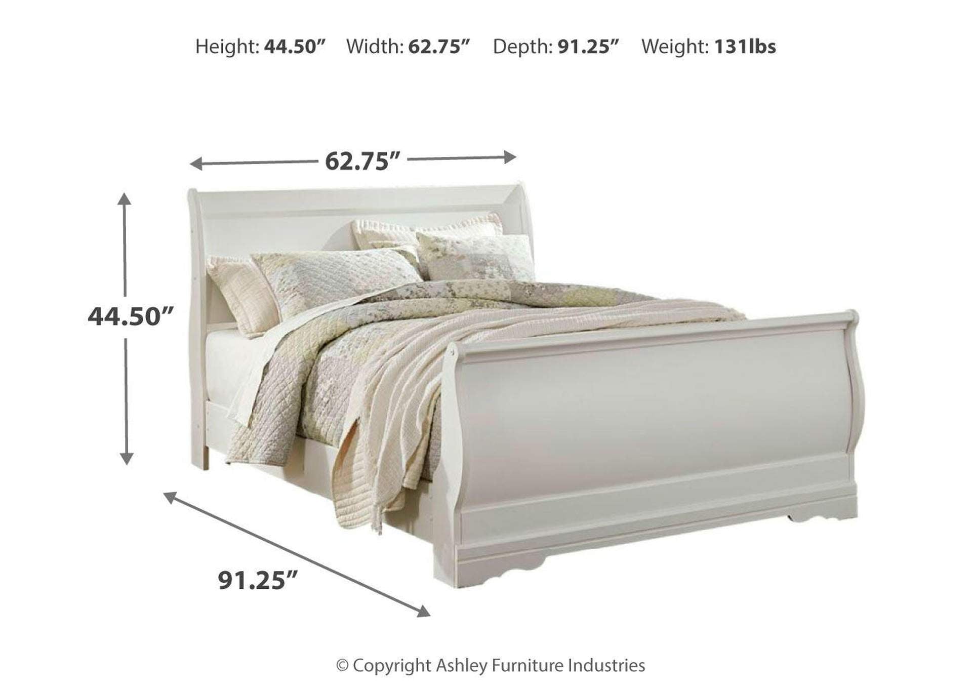 Anarasia Queen Sleigh Bed with Mirrored Dresser and Nightstand dimensions