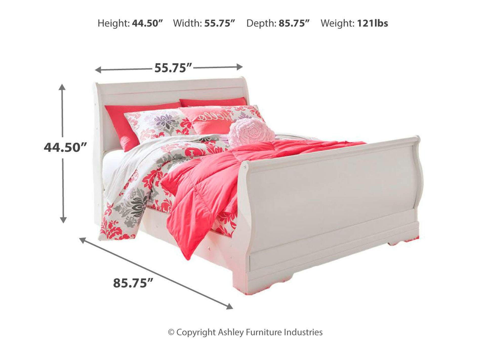 Anarasia Full Sleigh Bed with Dresser dimensions