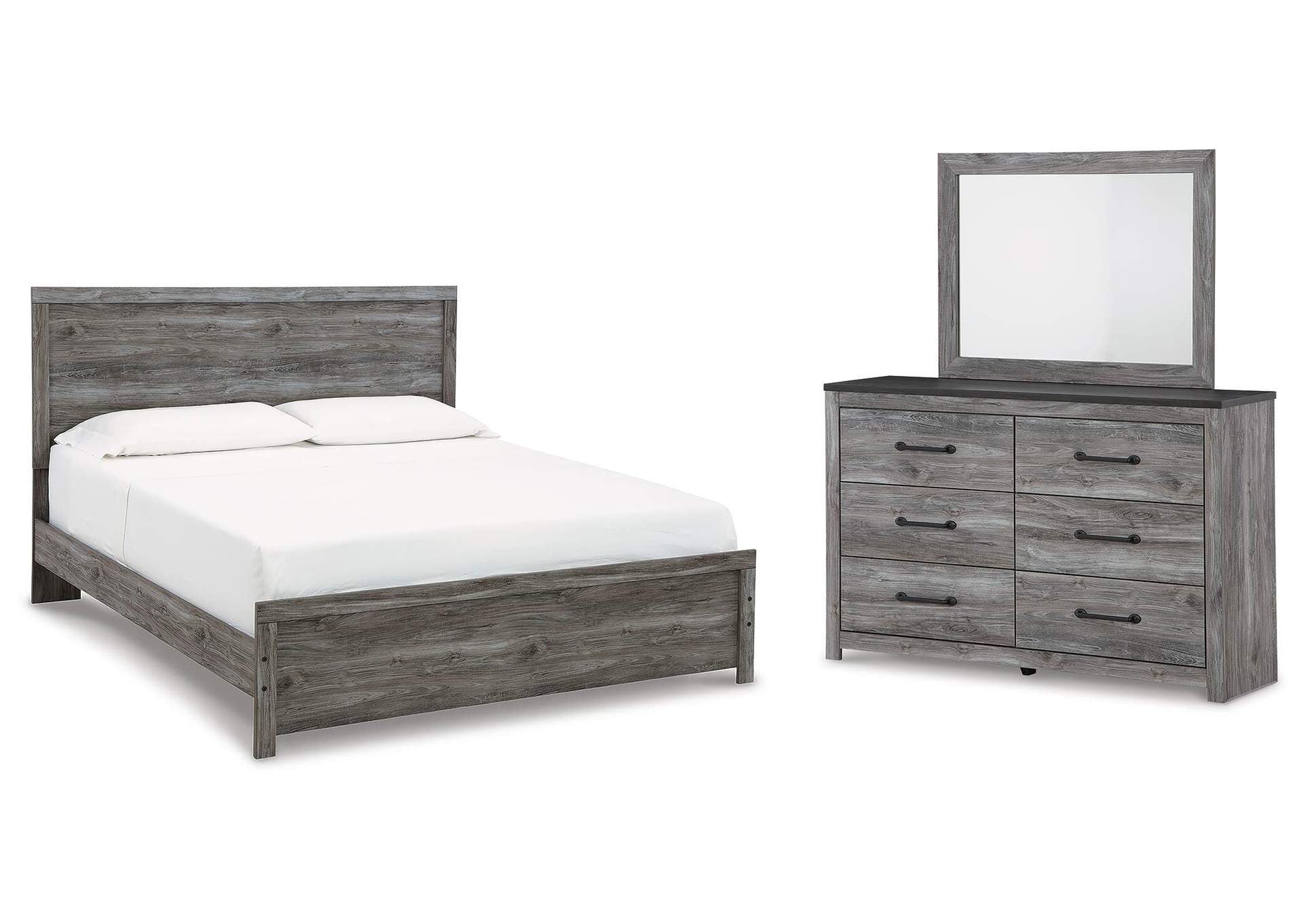 Bronyan King Panel Bed with Mirrored Dresser