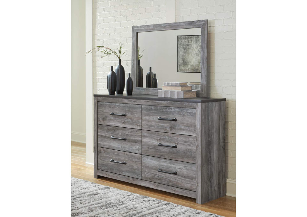 Bronyan King Panel Bed with Mirrored Dresser and Chest