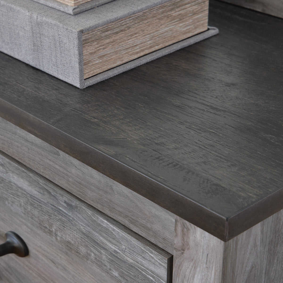 Bronyan Chest of Drawers in Dark Gray, top view