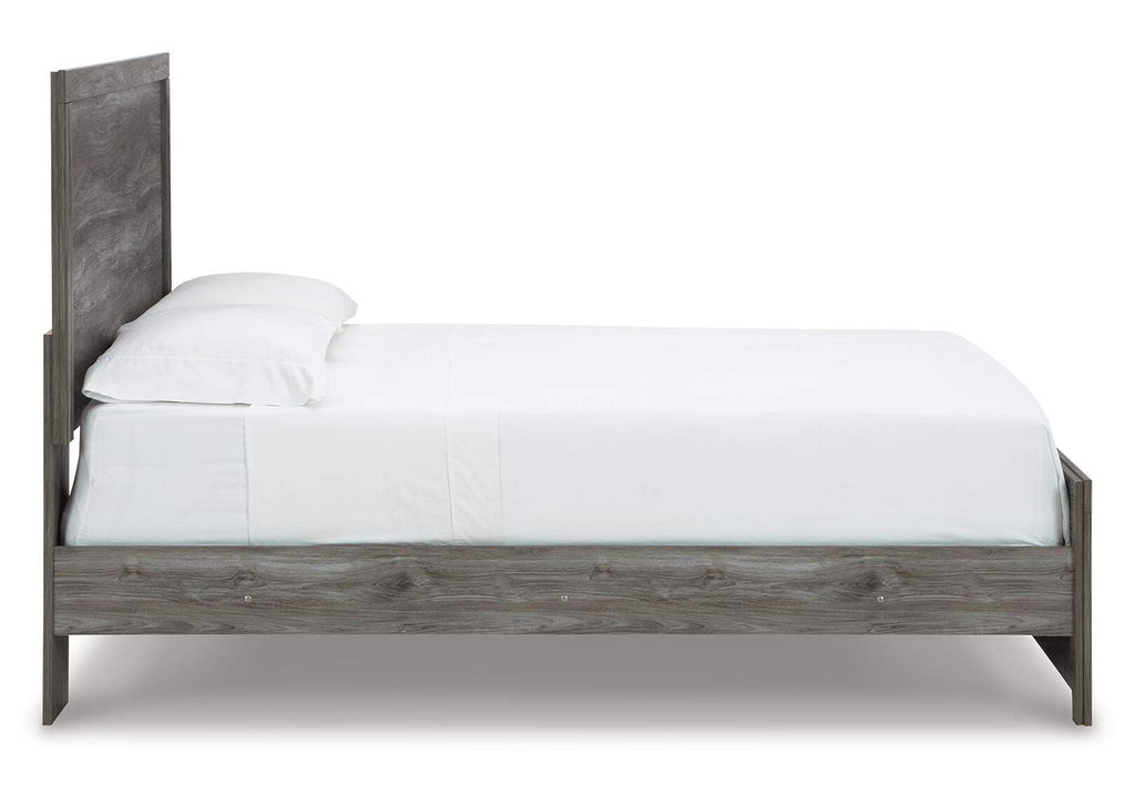 Bronyan Queen Panel Bed with Mirrored Dresser and 2 Nightstands side view
