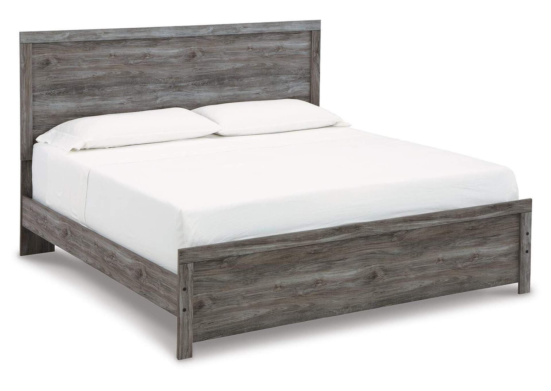 Bronyan King Panel Bed with Mirrored Dresser and 2 Nightstands angled view