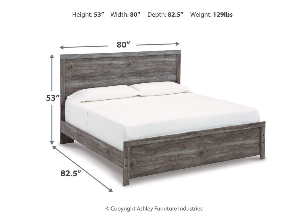 Bronyan King Panel Bed with Mirrored Dresser and Nightstand dimensions