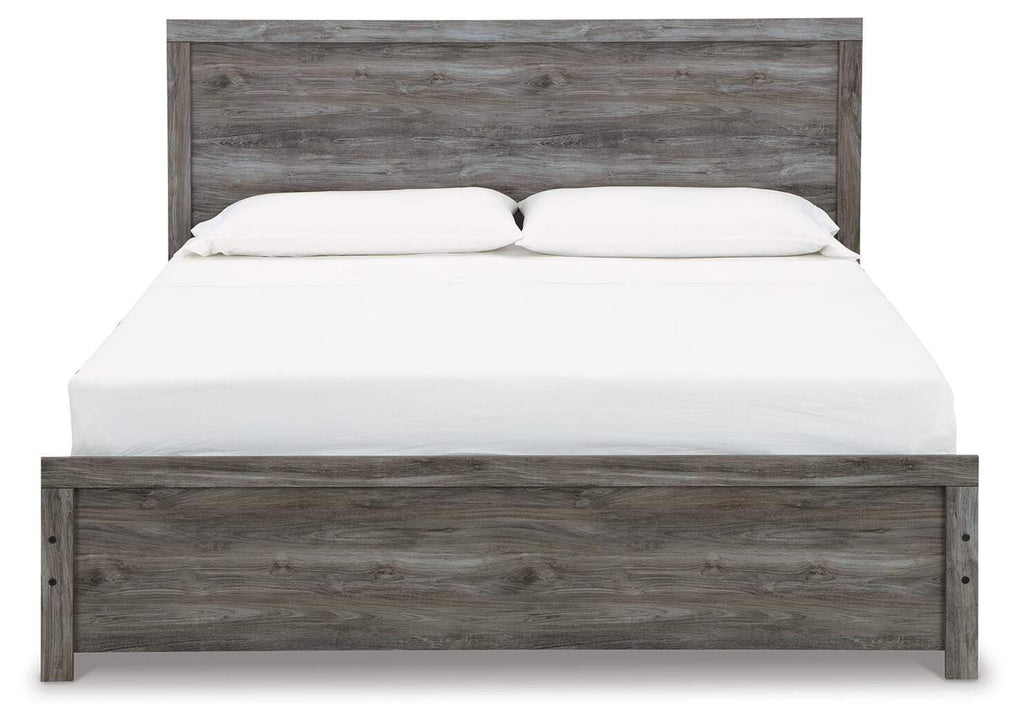 Bronyan King Panel Bed with Mirrored Dresser and Nightstand front view