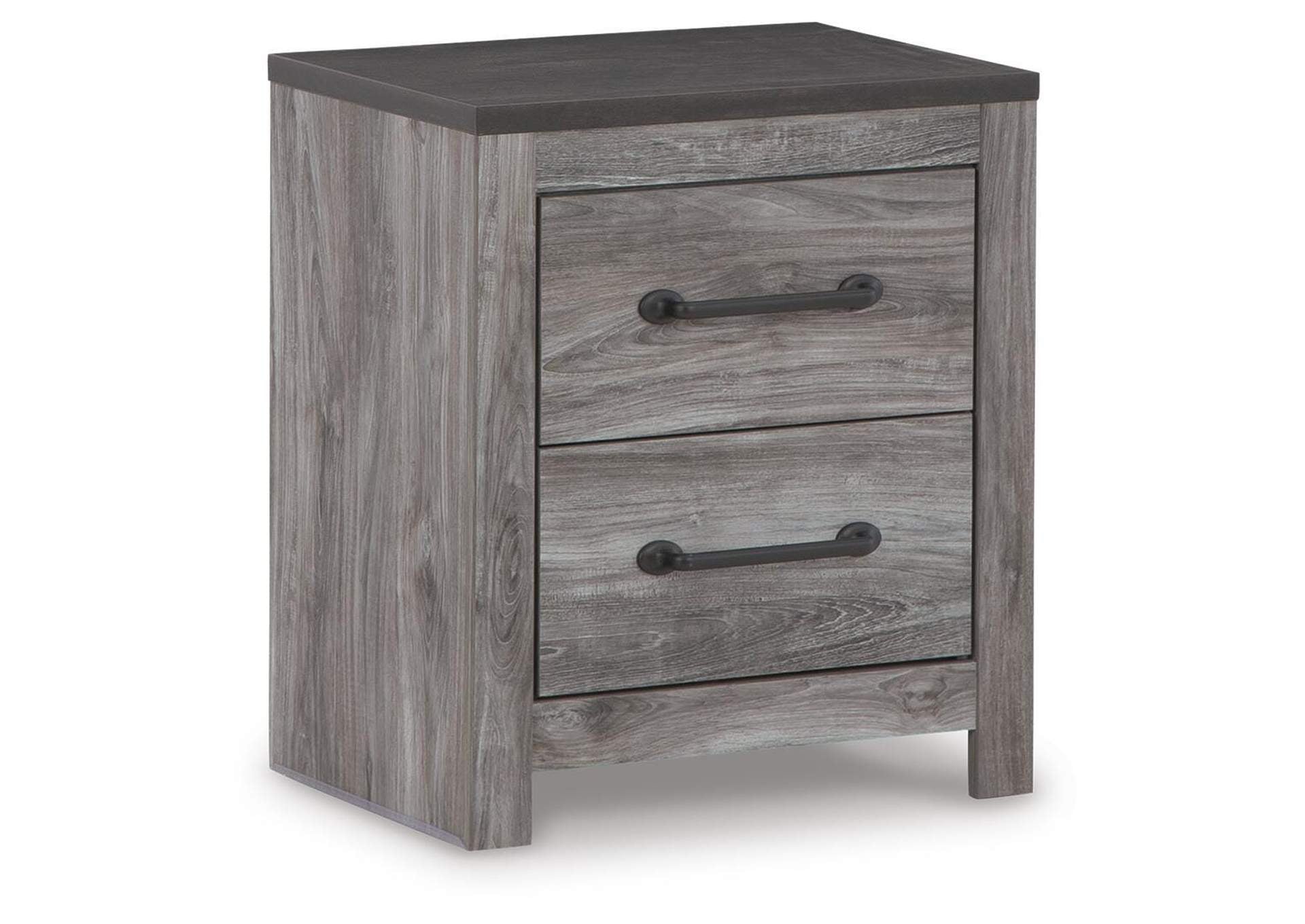 Bronyan King Panel Bed with Mirrored Dresser, Chest and 2 Nightstands angled view