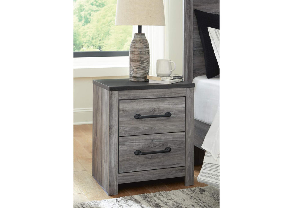 Bronyan King Panel Bed with Mirrored Dresser and Nightstand