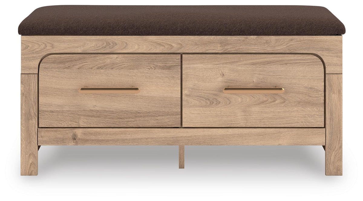 Kinlanni Bedroom Storage Bench in Tan/Brown, front view