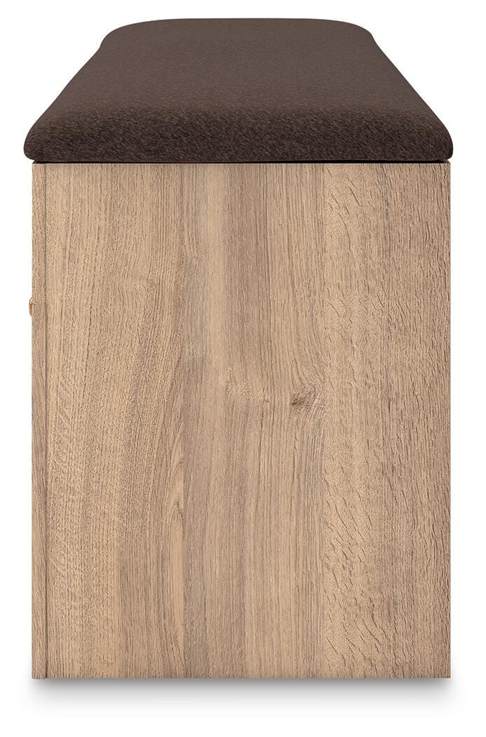 Kinlanni Bedroom Storage Bench in Tan/Brown, alternate side view