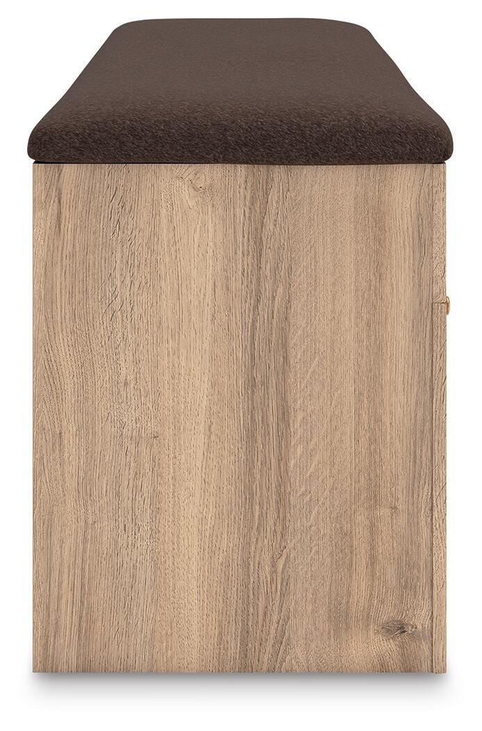 Kinlanni Bedroom Storage Bench in Tan/Brown, side view