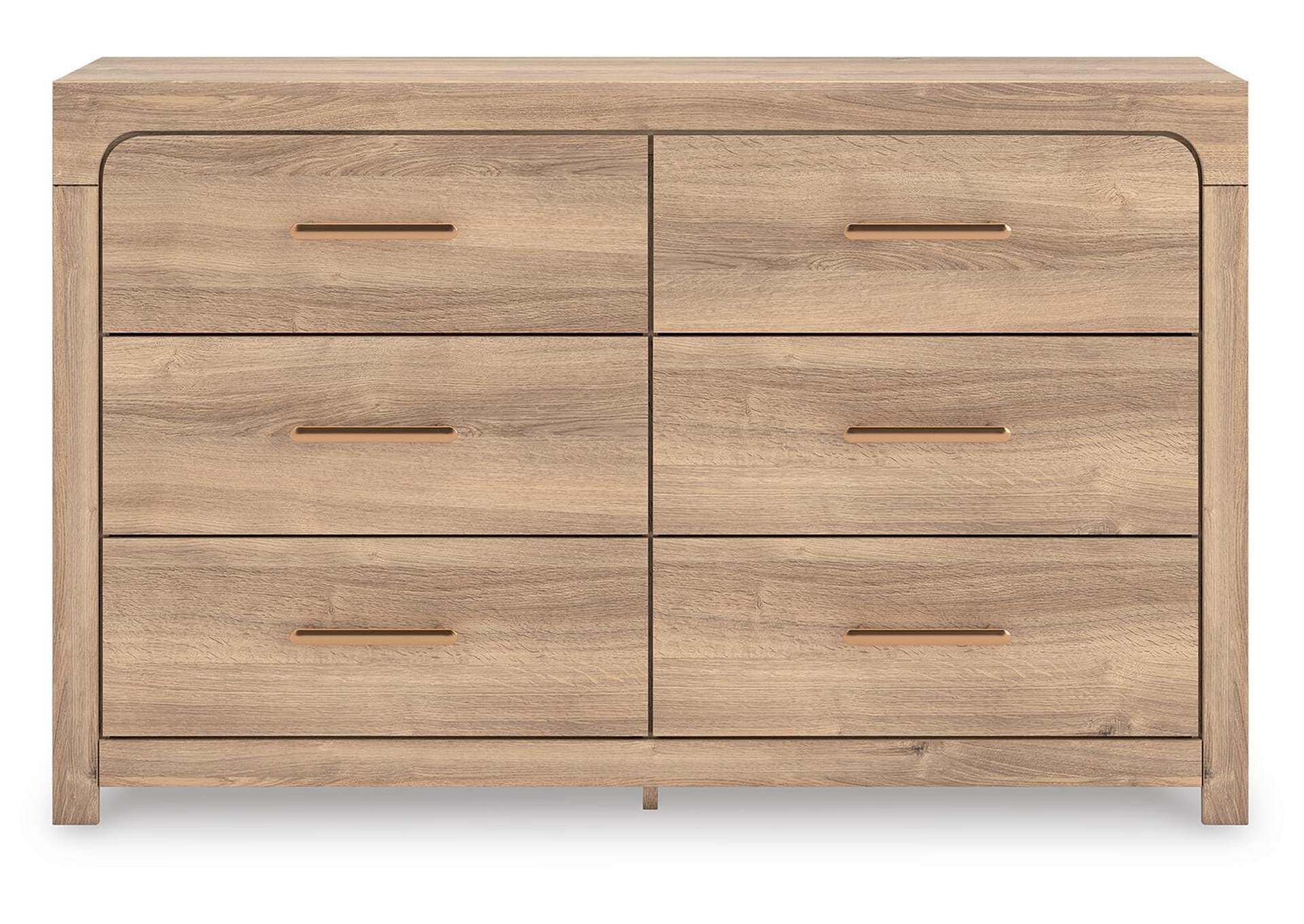 Hollymount Queen Upholstered Panel Bed, Dresser and Chest front view