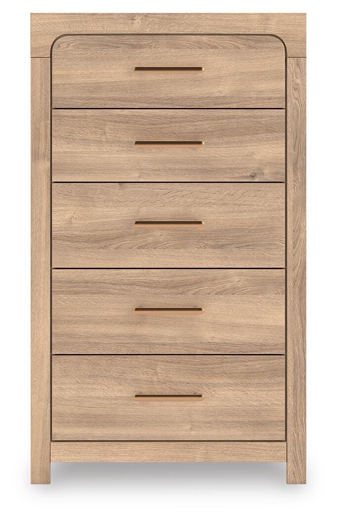 Kinlanni Chest of Drawers in Tan, front view