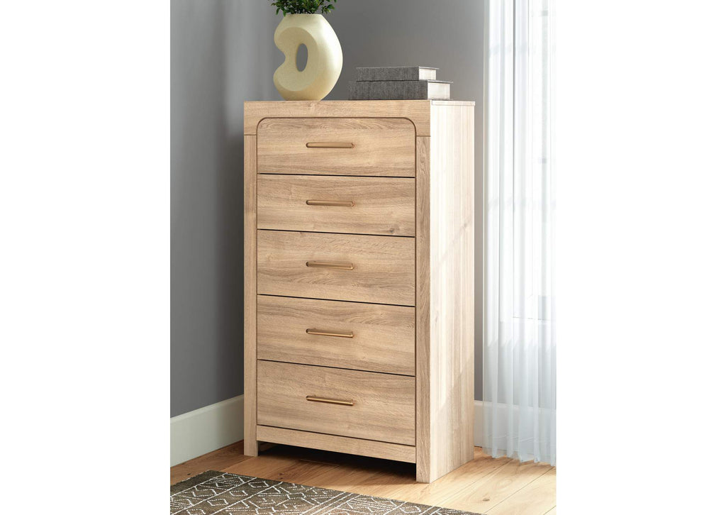 Hollymount Queen Upholstered Panel Bed, Dresser and Chest