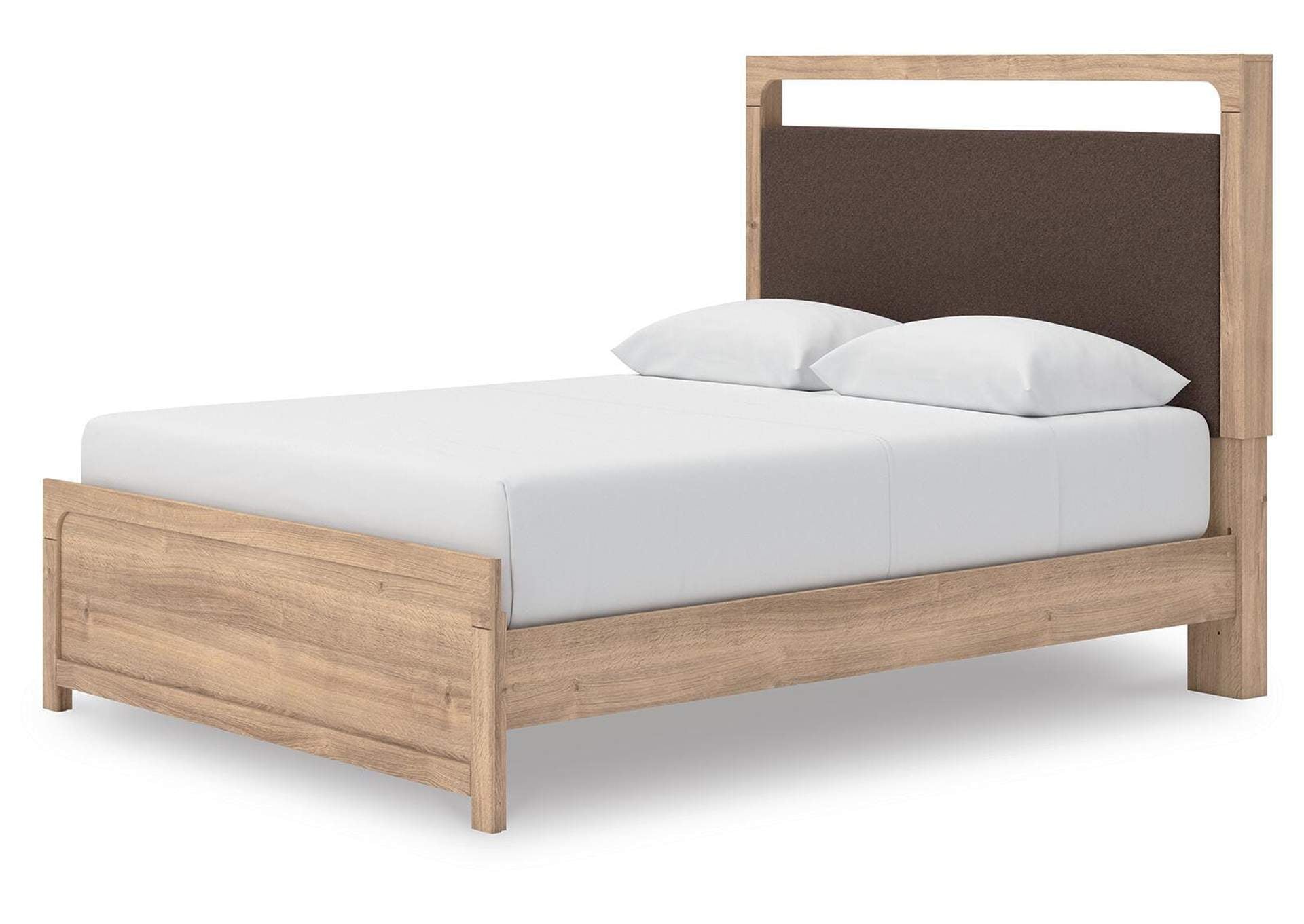 Hollymount Queen Upholstered Platform Bed, Dresser and Chest angled view