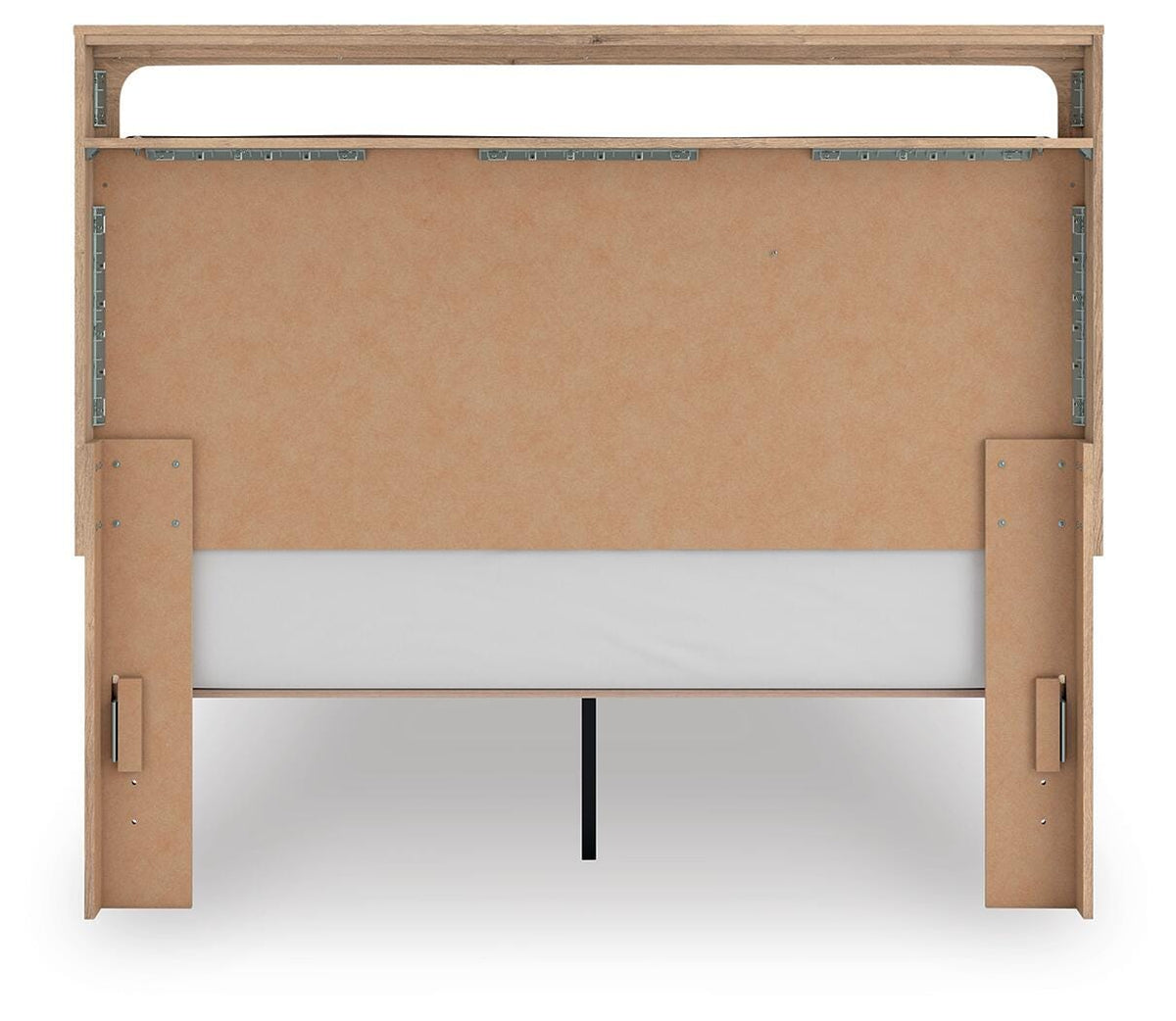 Kinlanni Queen Upholstered Platform Bed in Tan, back view