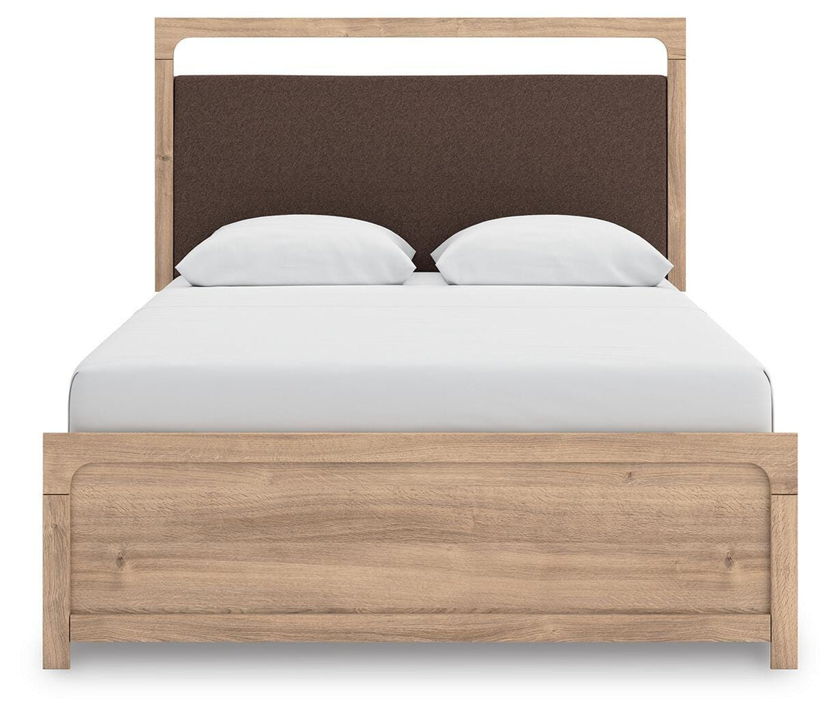 Kinlanni Queen Upholstered Platform Bed in Tan, front view
