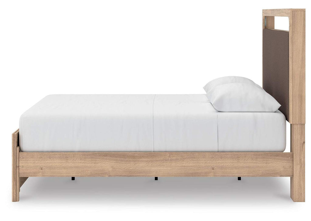 Hollymount Queen Upholstered Platform Bed, Dresser and Chest side view