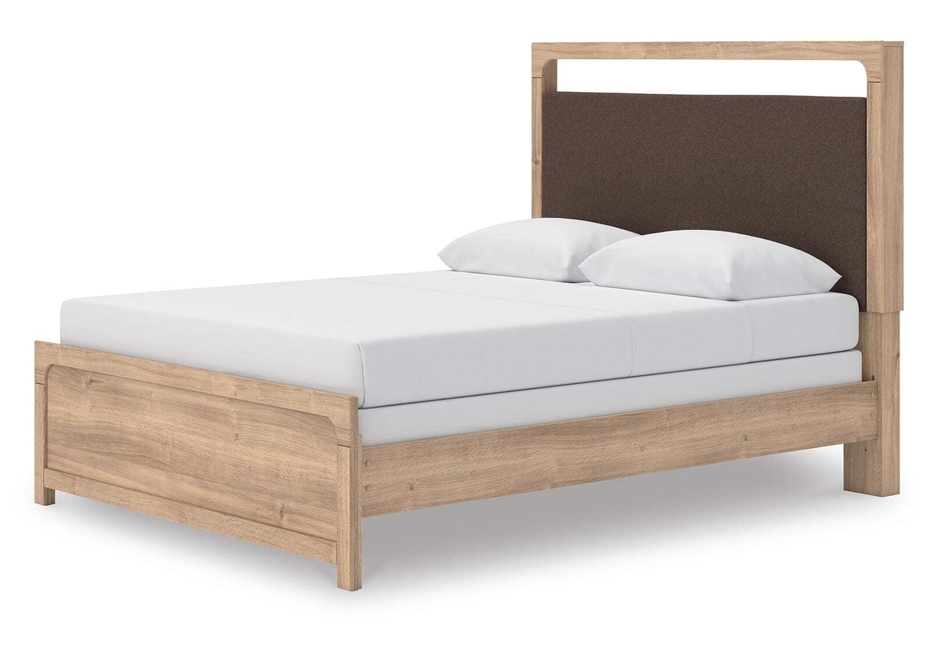 Hollymount Queen Upholstered Panel Bed, Dresser and Chest angled view