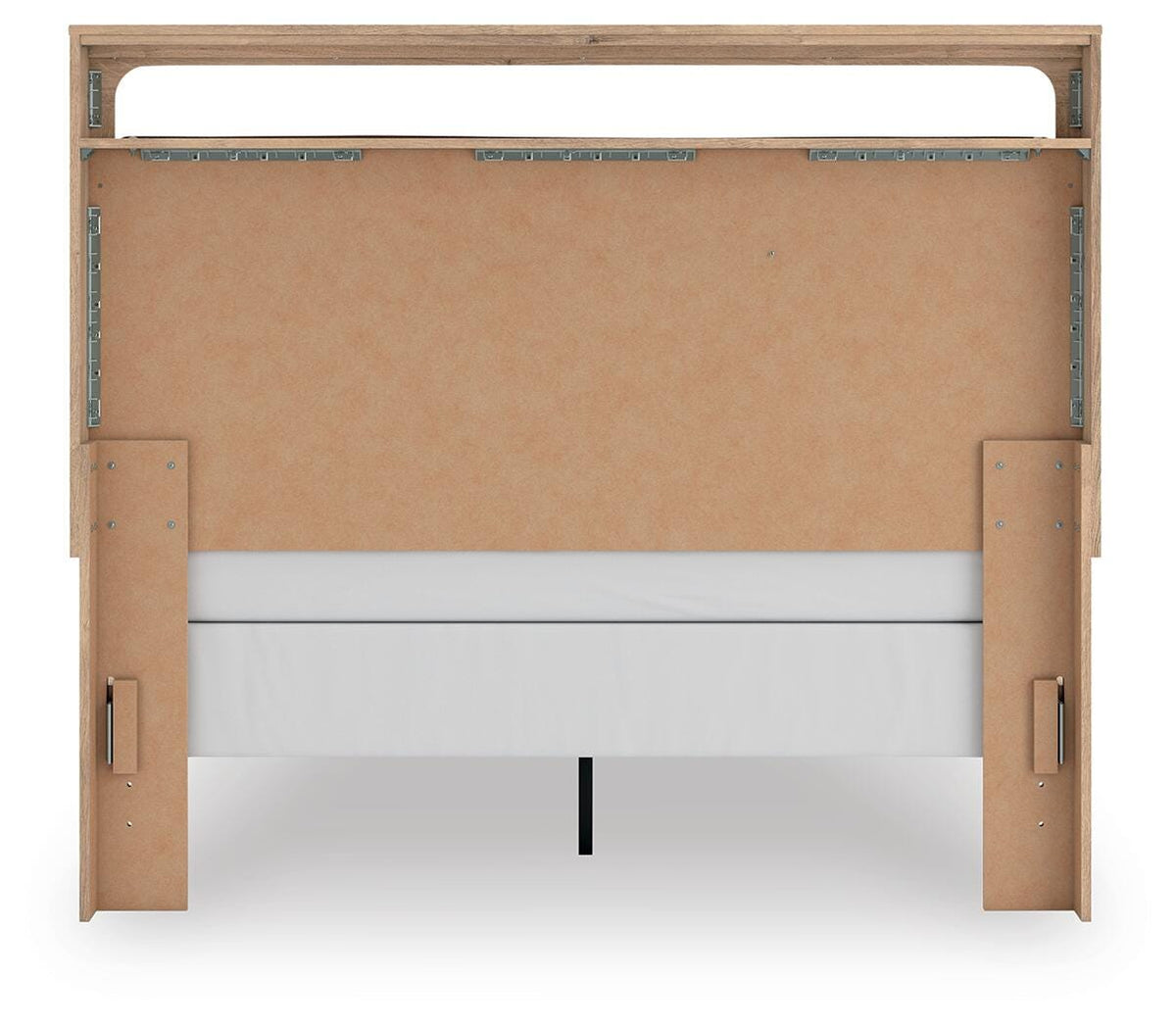 Kinlanni Queen Upholstered Panel Bed in Tan, back view