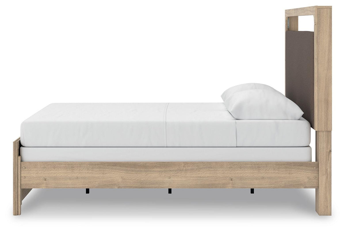 Kinlanni Queen Upholstered Panel Bed in Tan, alternate side view