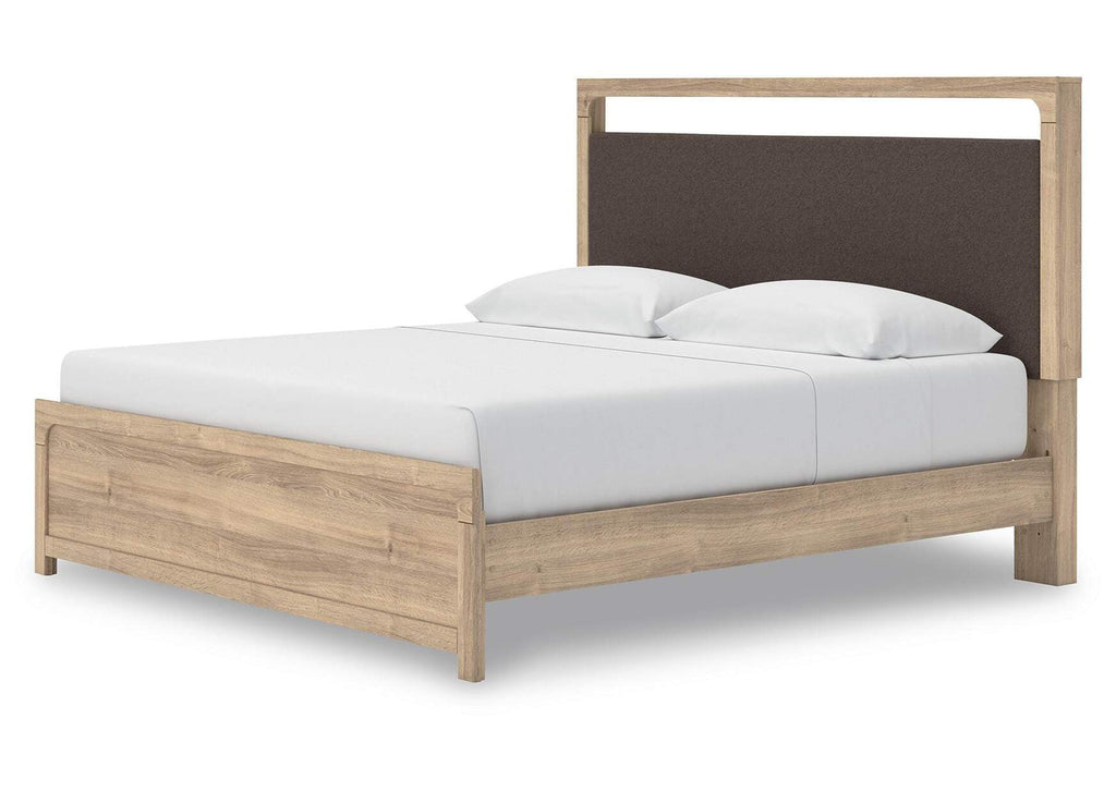 Hollymount King Upholstered Platform Bed, Dresser and Chest angled view