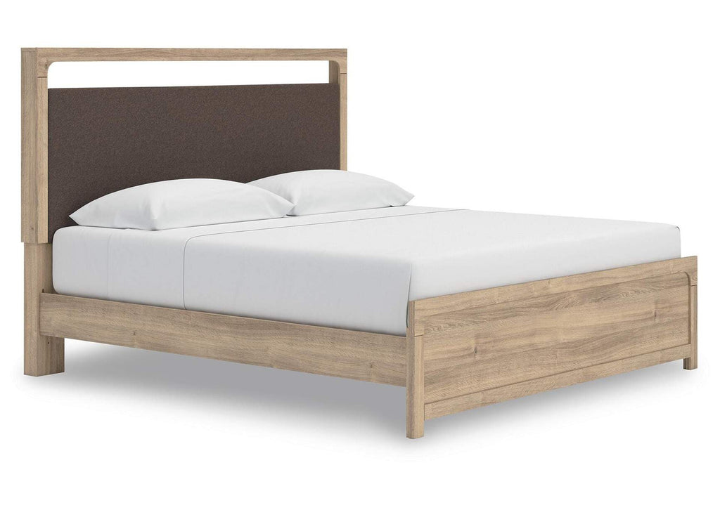 Hollymount King Upholstered Platform Bed, Dresser and Chest angled view