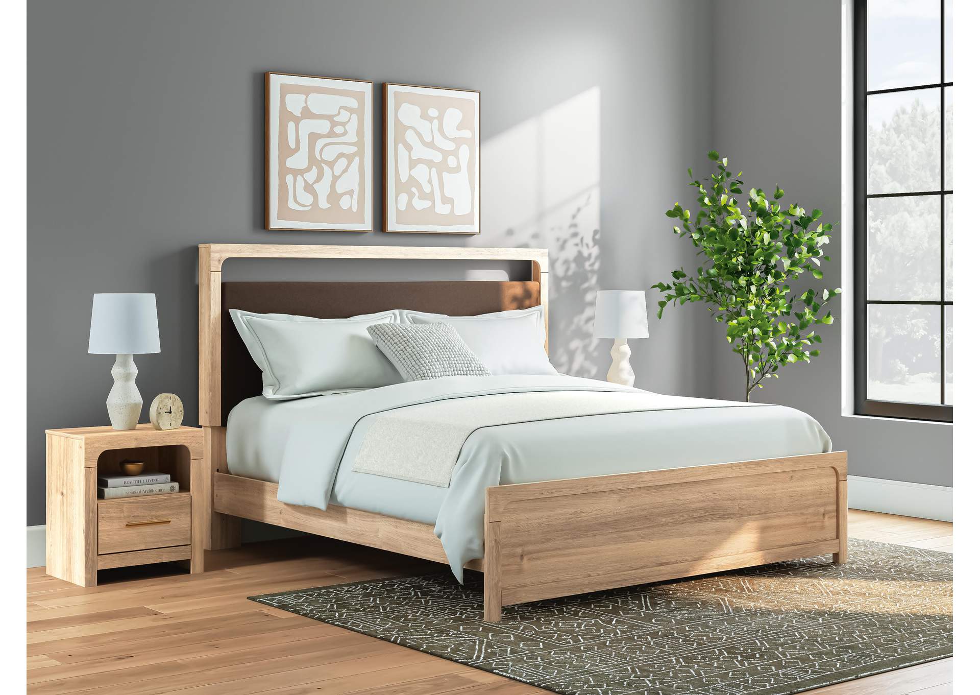 Hollymount King Upholstered Platform Bed, Dresser and Chest