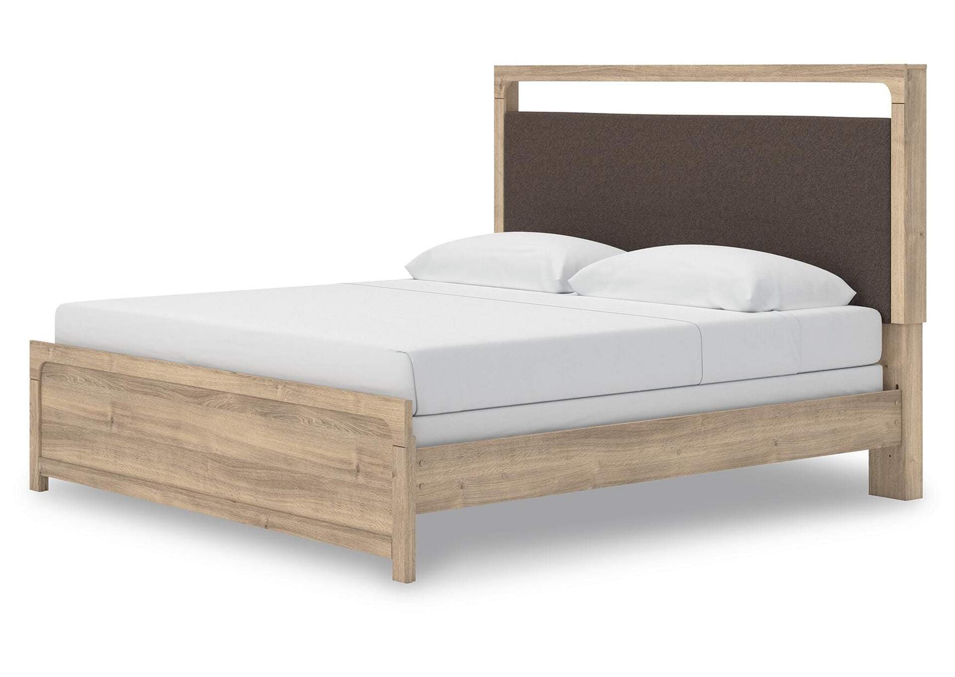 Hollymount King Upholstered Panel Bed, Dresser and Chest angled view