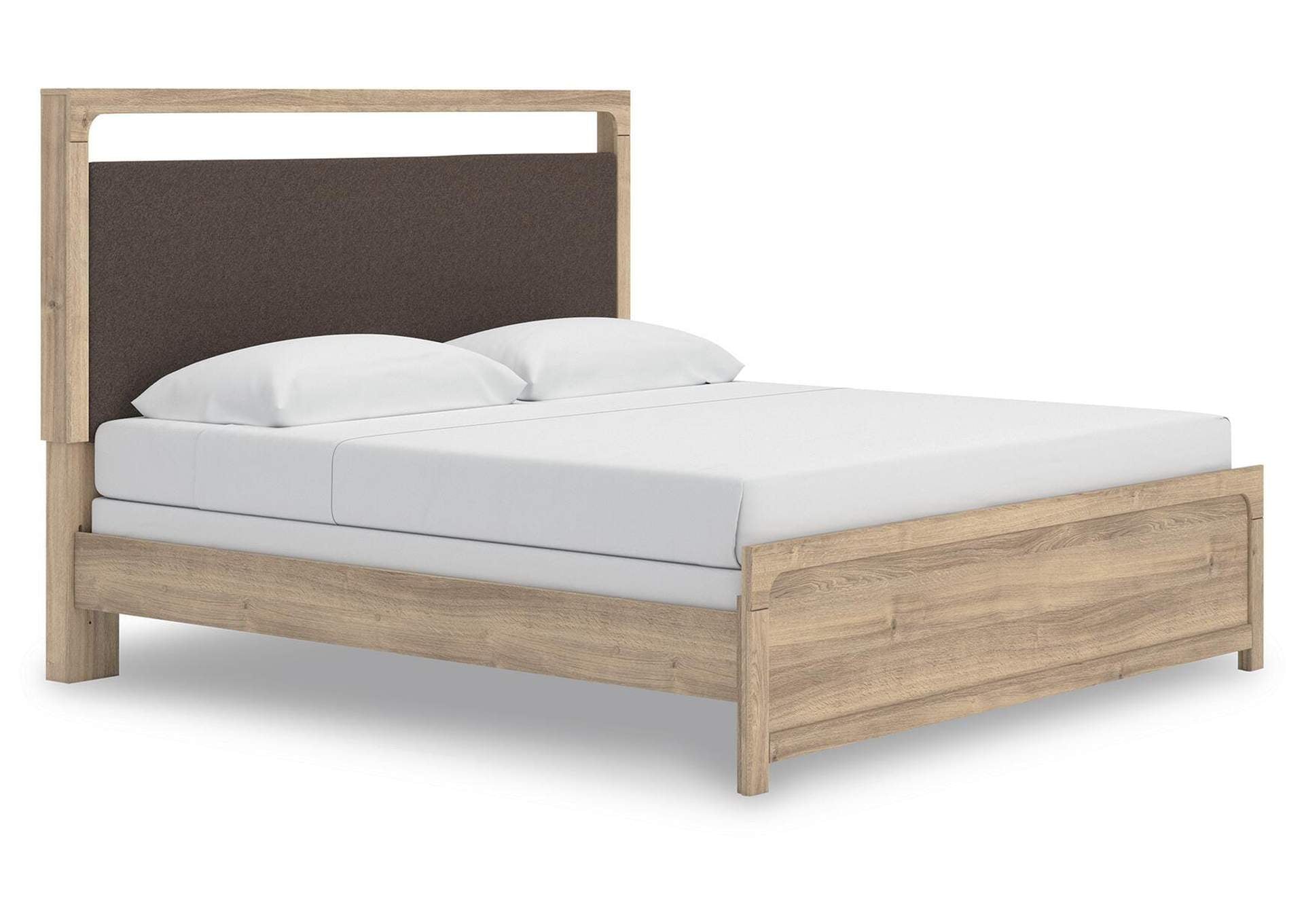 Hollymount King Upholstered Panel Bed, Dresser and Chest angled view