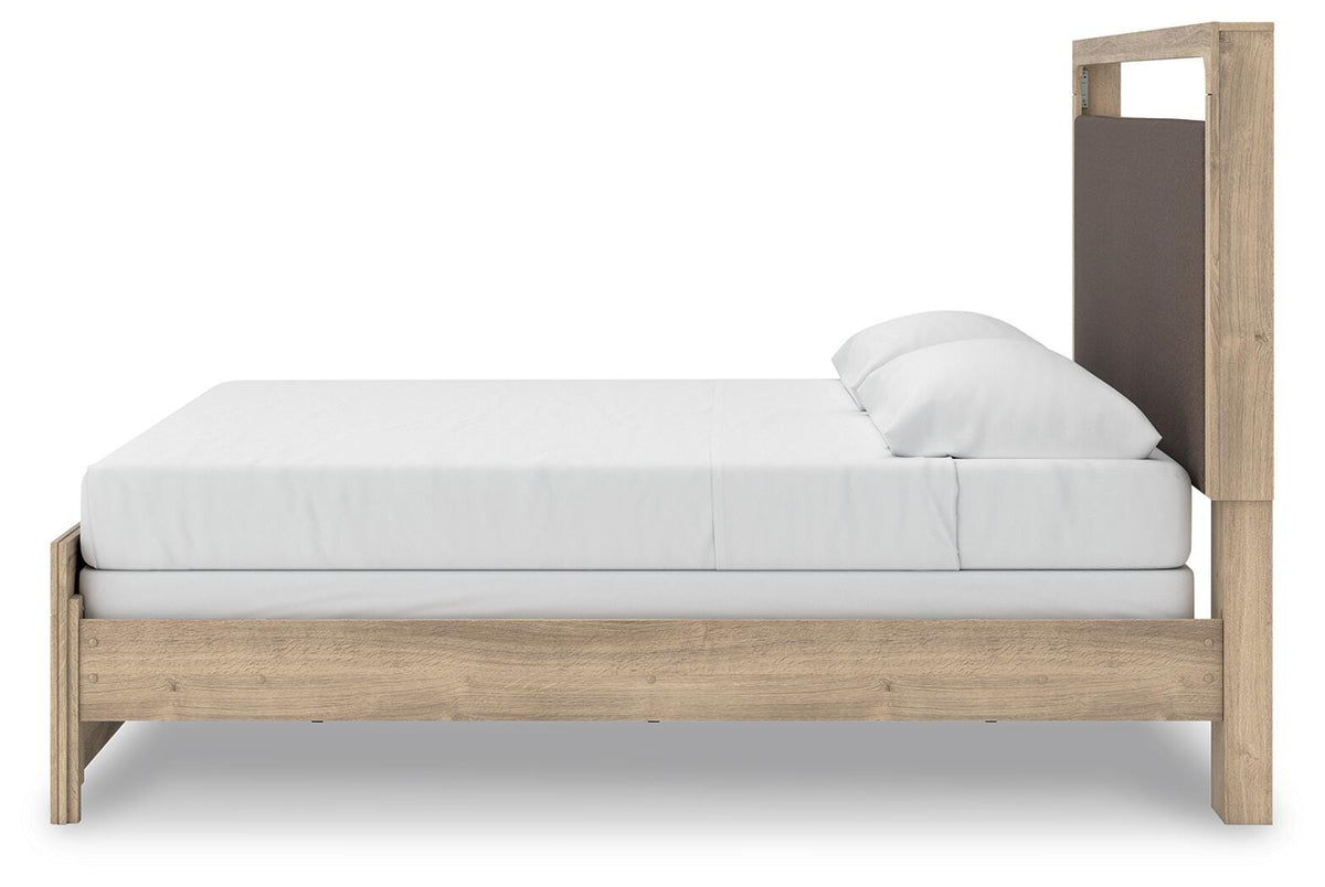 Kinlanni King Upholstered Panel Bed in Tan, alternate side view