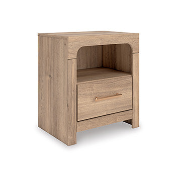 Kinlanni Nightstand in Tan, angle view