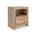 Kinlanni Nightstand in Tan, angle view