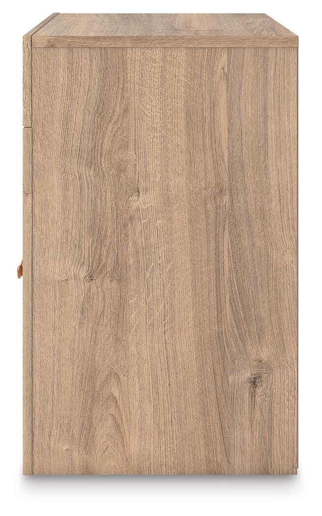 Kinlanni Nightstand in Tan, alternate side view