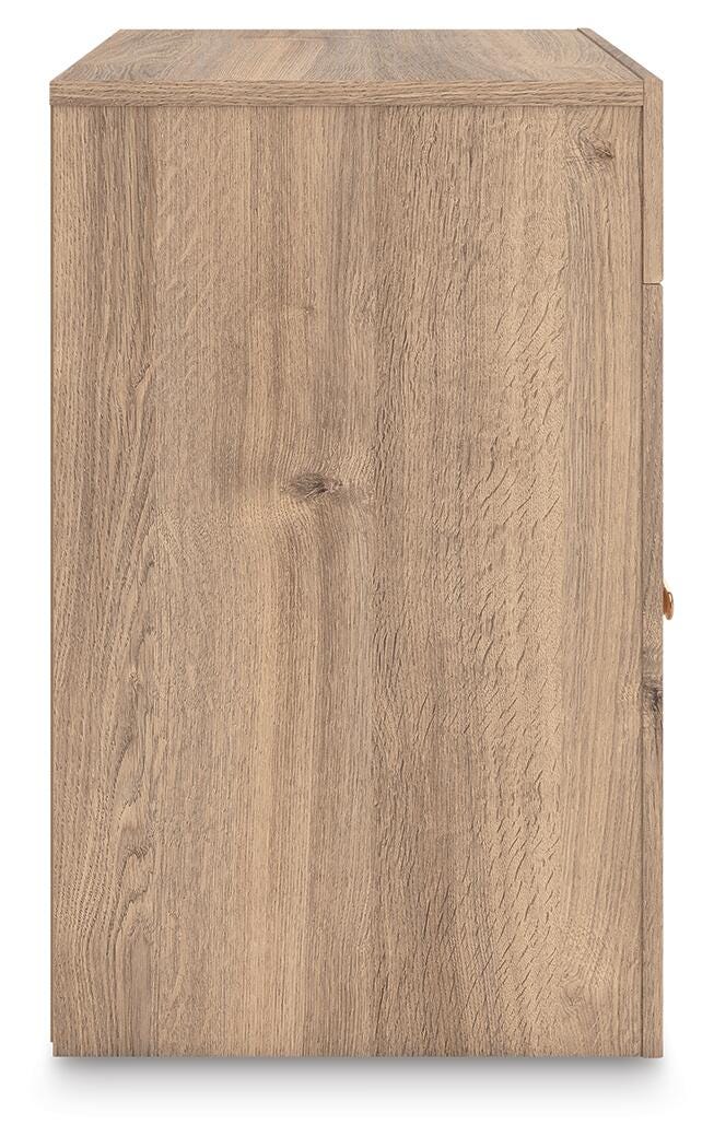 Kinlanni Nightstand in Tan, side view