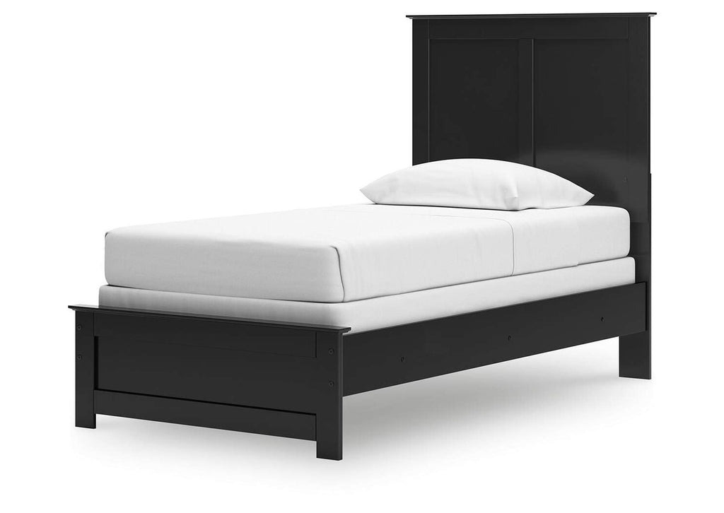 Maribel Twin Panel Bed with Mirrored Dresser and Chest angled view
