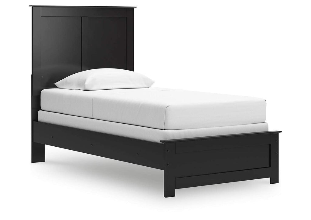 Maribel Twin Panel Bed with Mirrored Dresser, Chest and Nightstand angled view