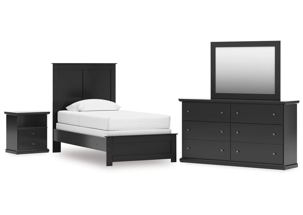 Maribel Twin Panel Bed with Mirrored Dresser and Nightstand