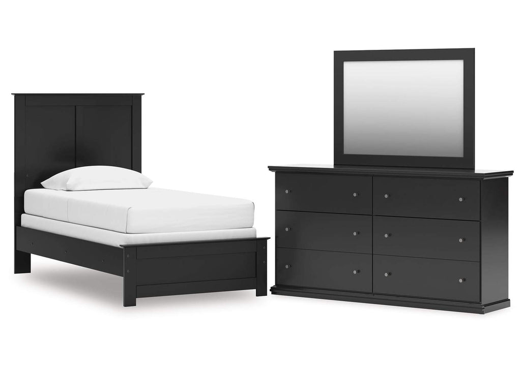 Maribel Twin Panel Bed with Mirrored Dresser
