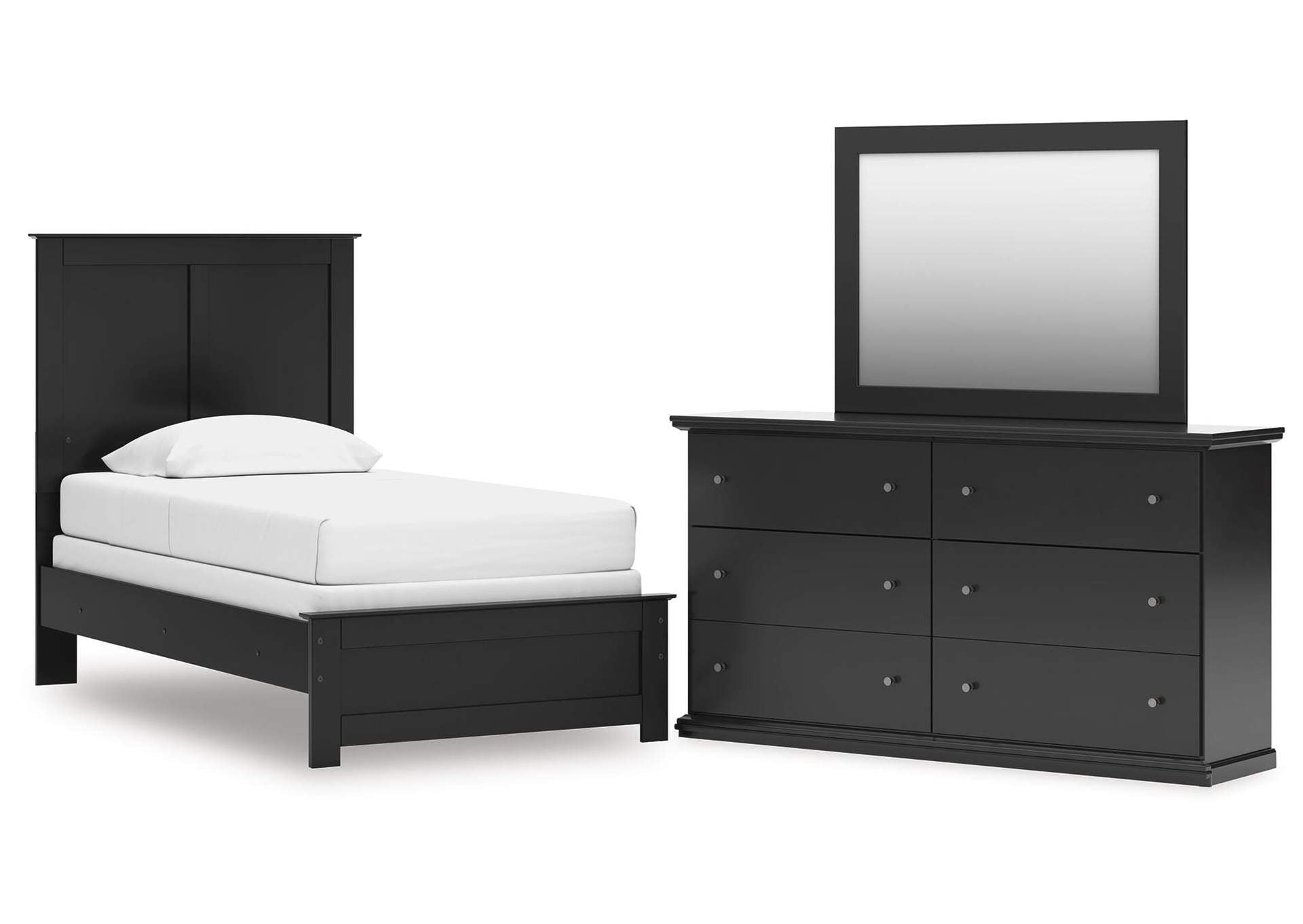 Maribel Twin Panel Bed with Mirrored Dresser