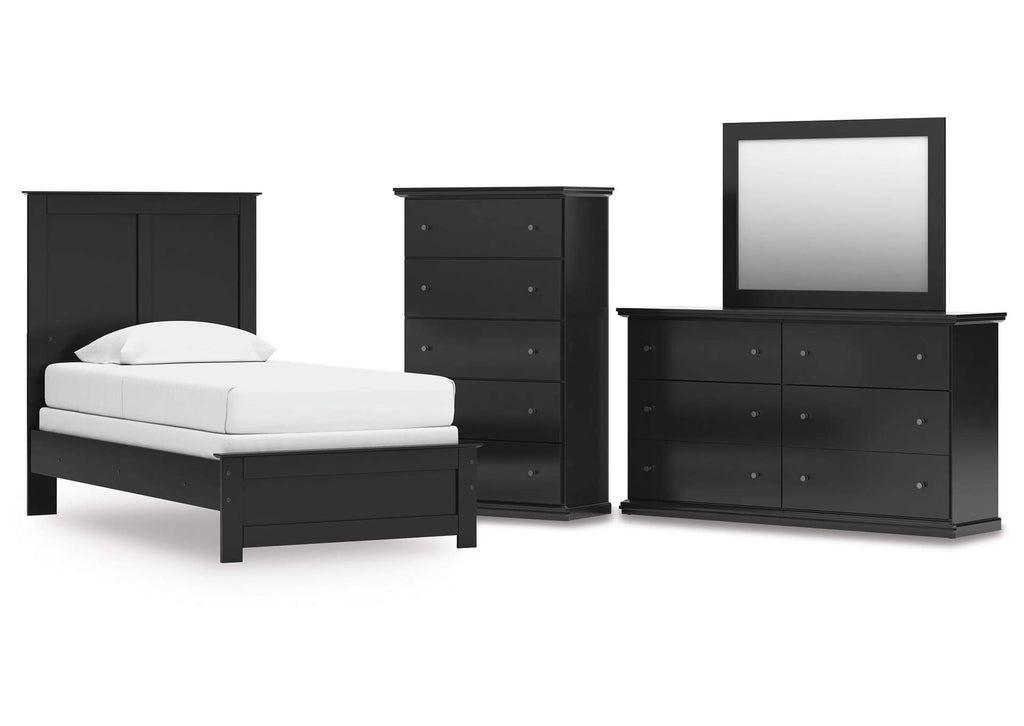 Maribel Twin Panel Bed with Mirrored Dresser and Chest