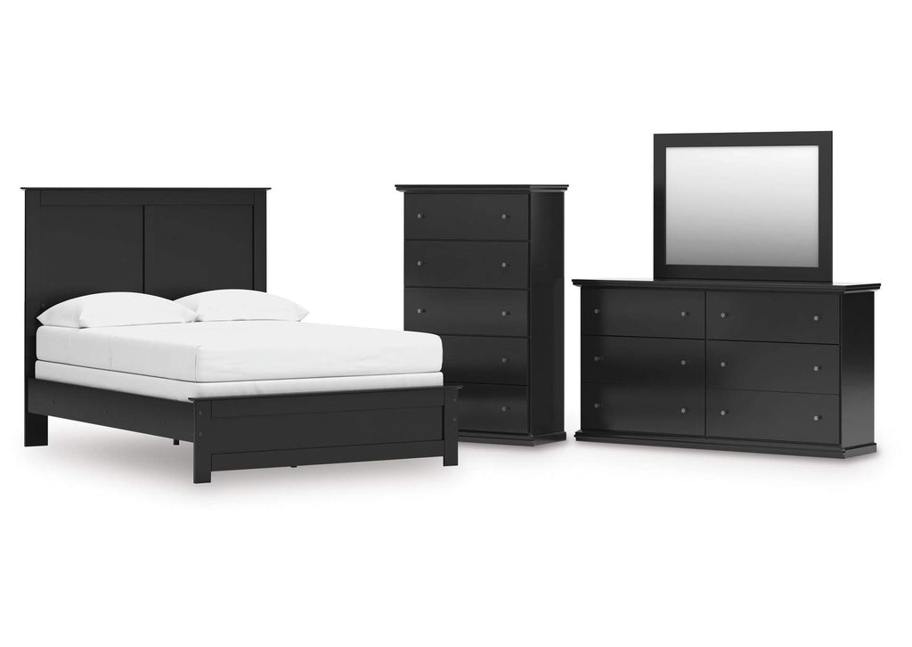Maribel Full Panel Bed with Mirrored Dresser and Chest