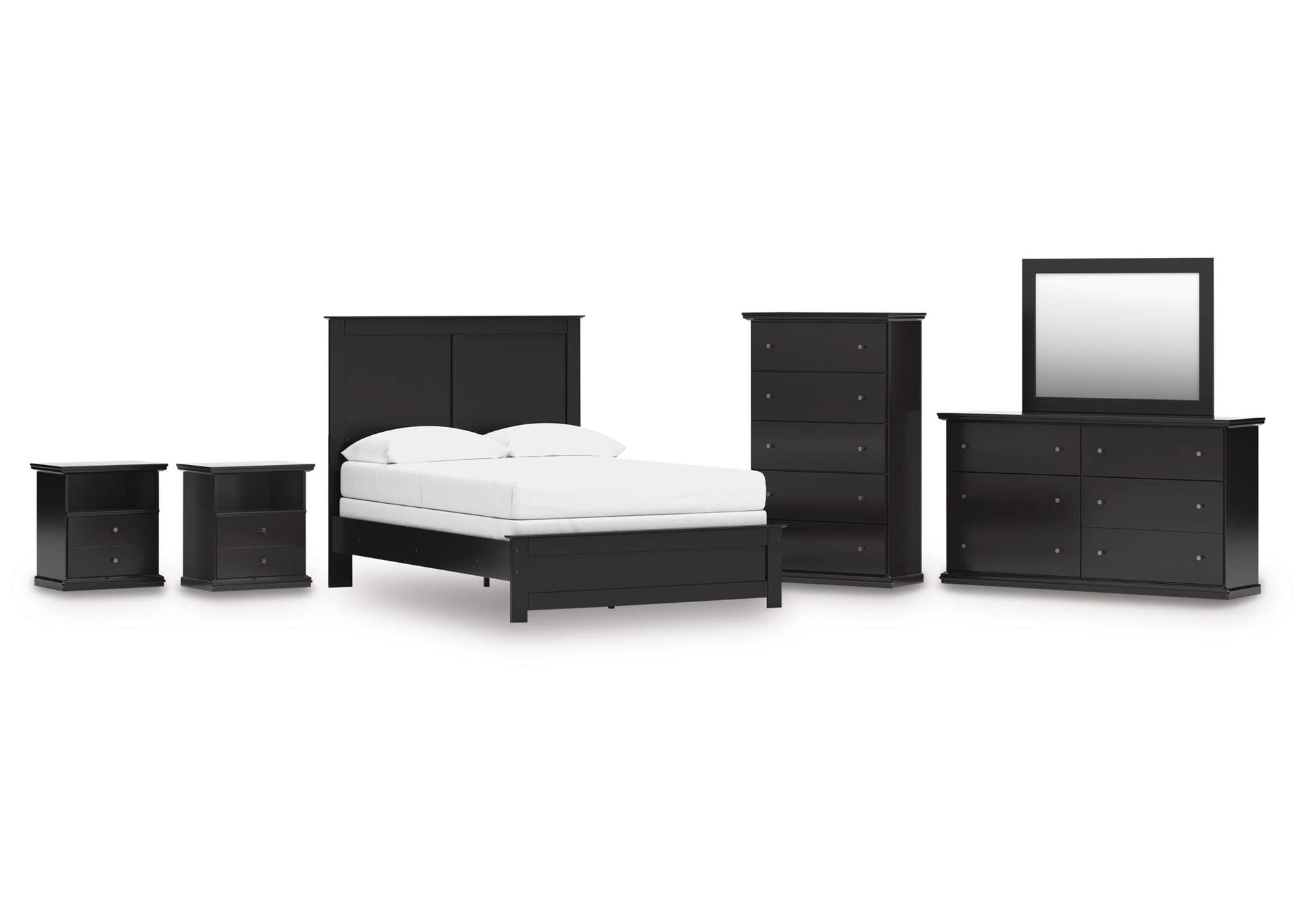 Maribel Full Panel Bed, Dresser, Mirror, Chest and 2 Nightstands