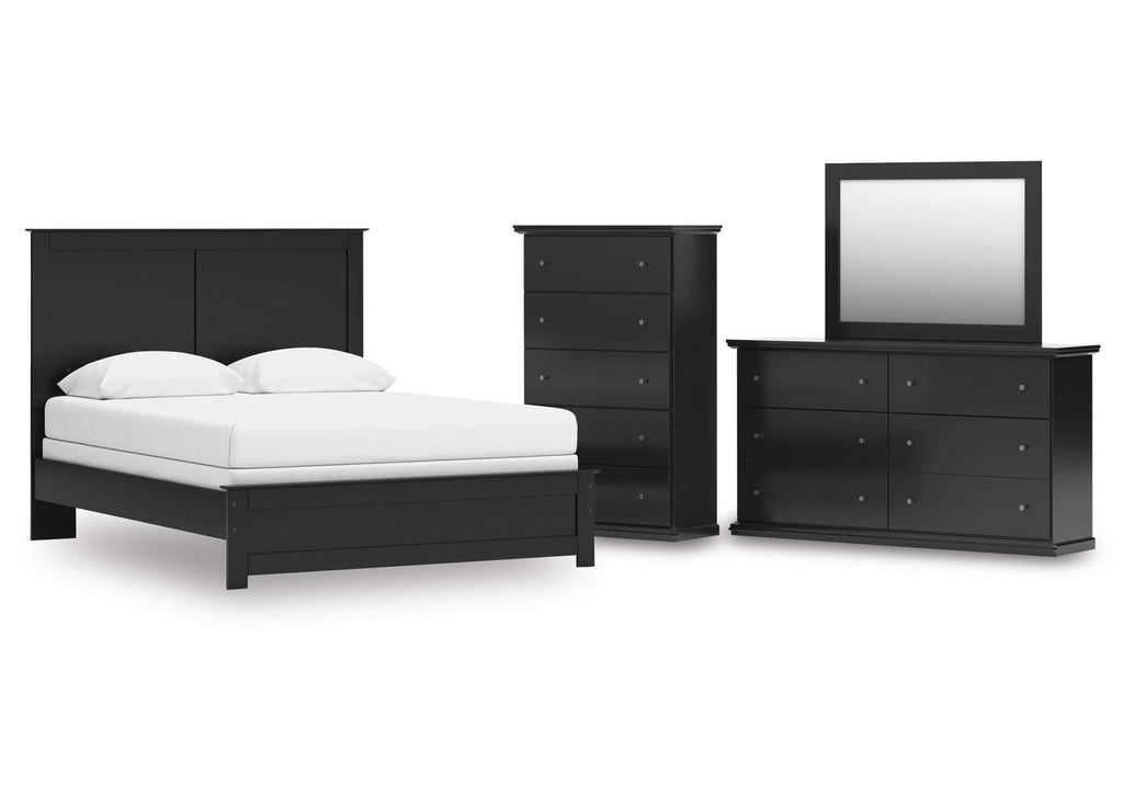 Maribel Queen Panel Bed with Mirrored Dresser and Chest
