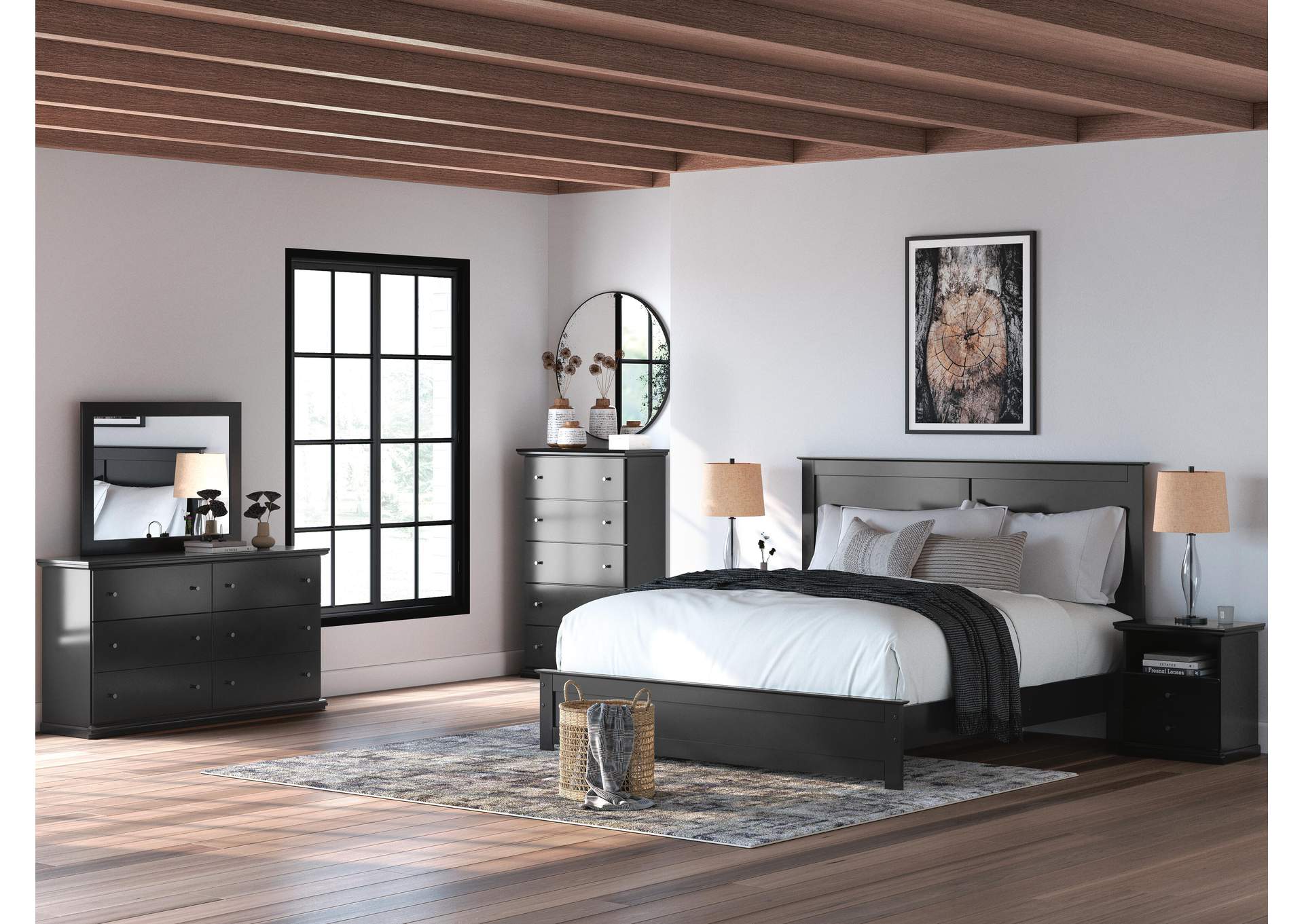 Maribel King Panel Bed, Dresser, Mirror and 2 Nightstands