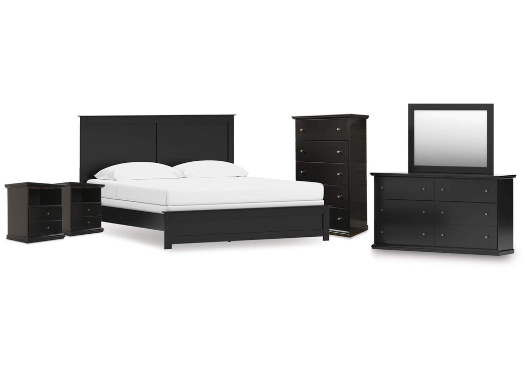 Maribel King Panel Bed, Dresser, Mirror, Chest and 2 Nightstands