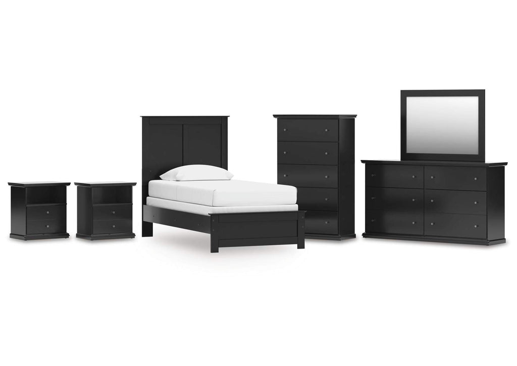 Maribel Twin Panel Bed, Dresser, Mirror, Chest and 2 Nightstands