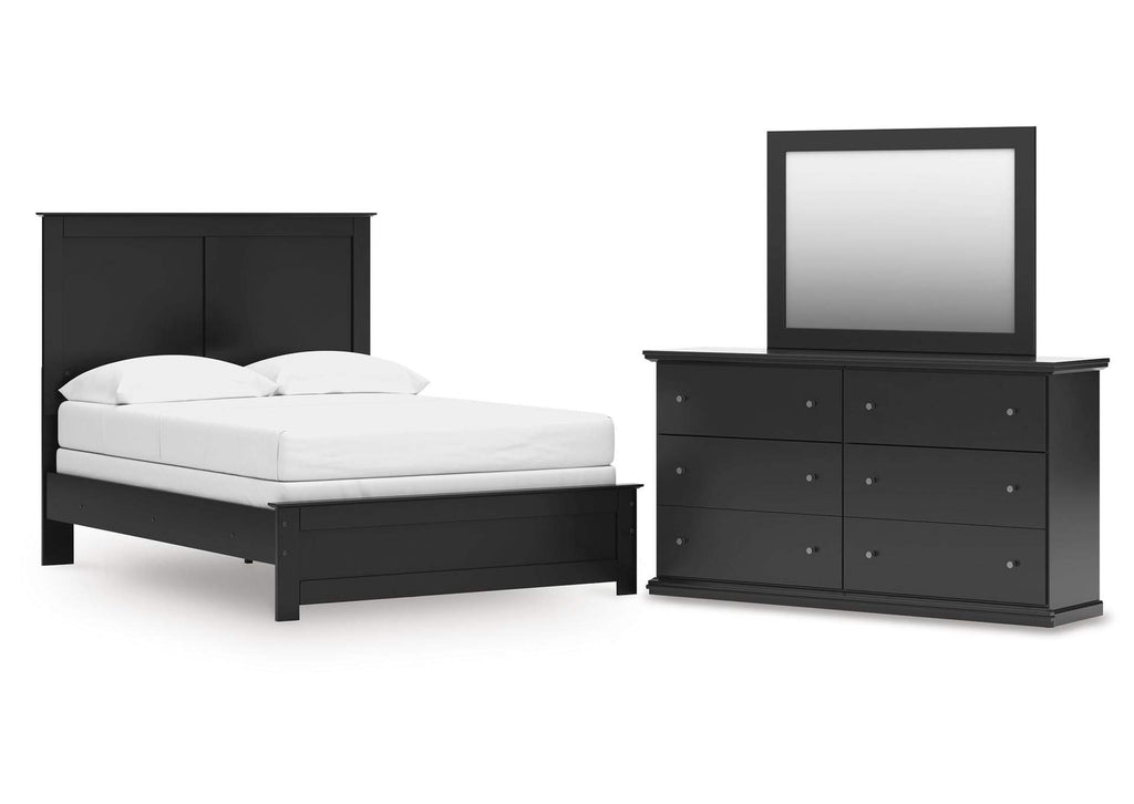 Maribel Full Panel Bed with Mirrored Dresser