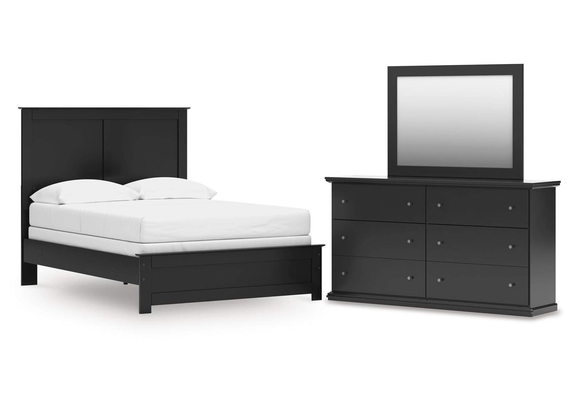 Maribel Full Panel Bed with Mirrored Dresser
